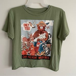 Forest Green Smokey The Bear Only You Can Prevent Wildfires Crewneck Cropped top